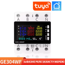 Розумне трифазне реле напруги захисту WiFi KWS-306WF 80А AC85-290V Вимірювач енергії Струм Напруга Захист Онлайн Tuya APP